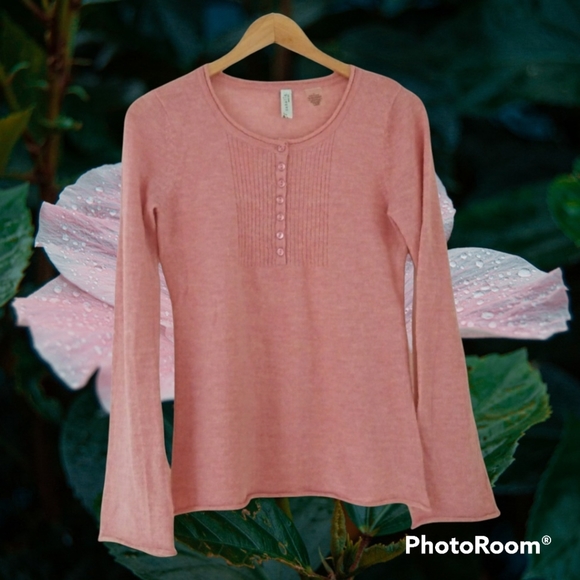 Sahalie Womens Henley style bellsleeve peachy soft knit top - Picture 1 of 9